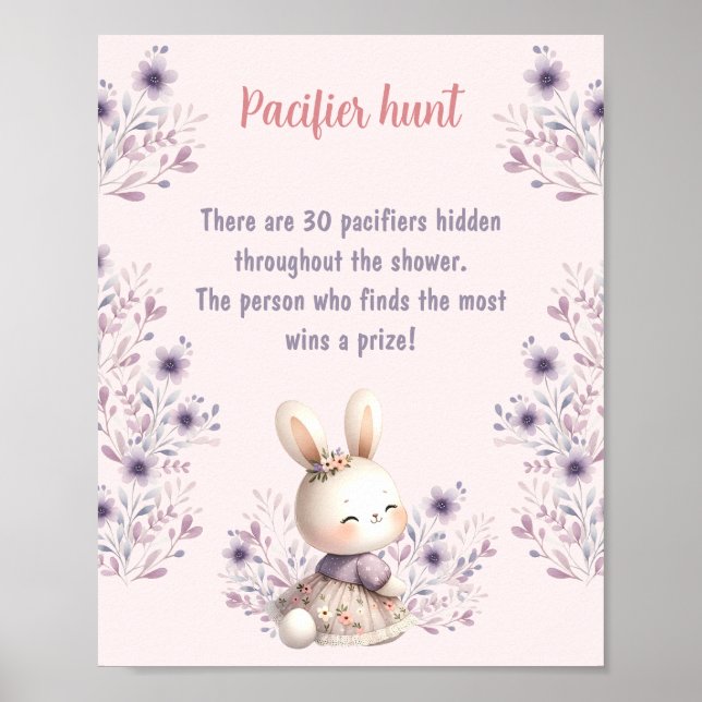 Påsk Blommigt Rosa Baby Shower Game Nappar-jakt Poster (Framsidan)