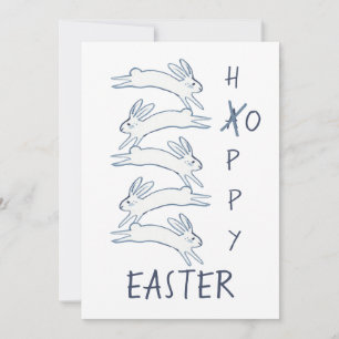 Påsk Blue Rabbit Bunny Simple Teckning Cute Julkort