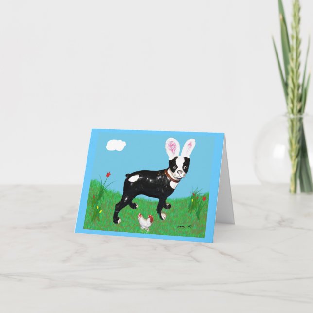 Påsk Boston Terrier Clancey Card Helgkort (Framsida)
