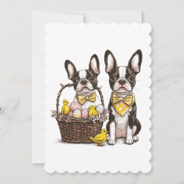 Påsk Boston Terrier Hundar Julkort (Framsida)