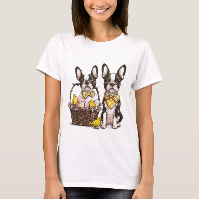 Påsk Boston Terrier Hundar T Shirt (Framsida)