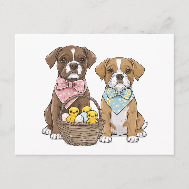 Påsk Boxer Hundar Helg Vykort (Framsida)