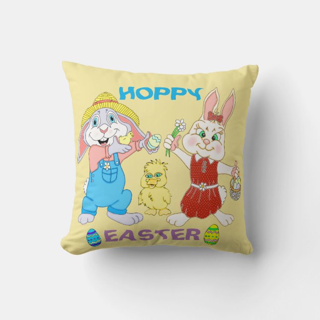 Påsk Boy and Girl Bunnies Kudde (Framsida)