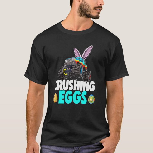 Påsk Boy Monster Lastbil Crushing Egg Bunny Påsk T Shirt (Framsida)