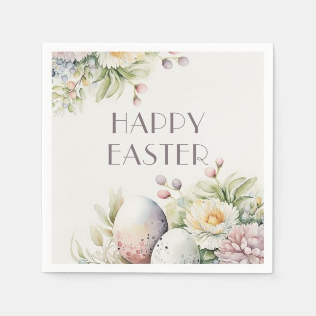 Påsk brunch. blommigt och ägg för elegant pappersservett (Framsidan)