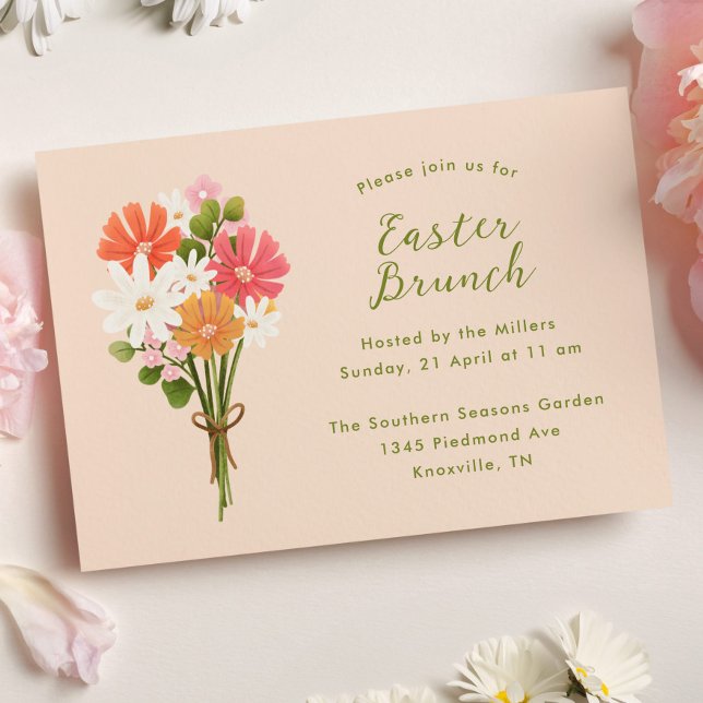 Påsk Brunch Blommigt Vår Bouquet Inbjudningar (Easter Brunch Invitation with Spring Flower Bouquet illustration)