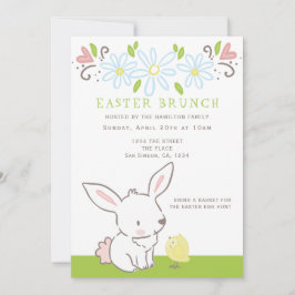 Påsk Brunch Bunny och Chick med Vår blommor Inbjudningar