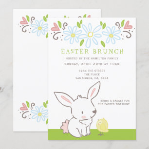 Påsk Brunch Bunny och Chick med Vår blommor Inbjudningar