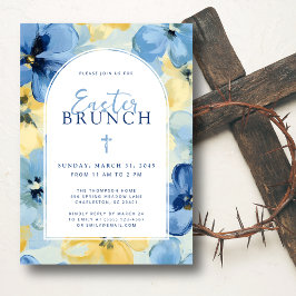 Påsk Brunch Christian Vår Blommigt Blue Inbjudningar