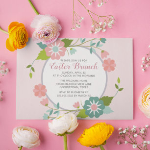 Påsk Brunch Cute Rosa Blommigt Party Inbjudningar