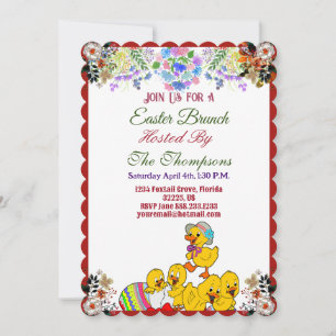 Påsk Brunch Decorative Egg Chick Blommigt Greenery Inbjudningar