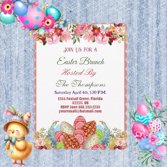 Påsk Brunch Decorative Eggs Blommigt Greenery Cute Inbjudningar (Easter Brunch Decorative Eggs Floral Greenery Cute Invitation)