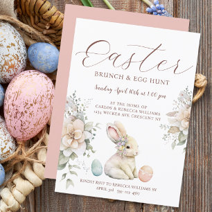 Påsk Brunch Egg Hunt Bunny Blommigt Inbjudningar