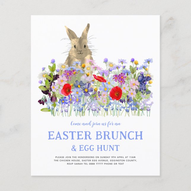 Påsk Brunch Egg Hunt Bunny och Wildblommor Flygblad (Framsidan)