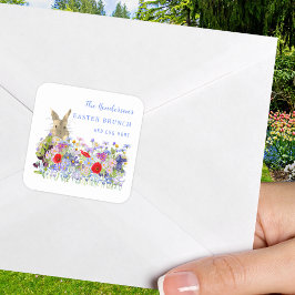 Påsk Brunch Egg Hunt Cute Bunny Blommigt Anpassnin Fyrkantigt Klistermärke