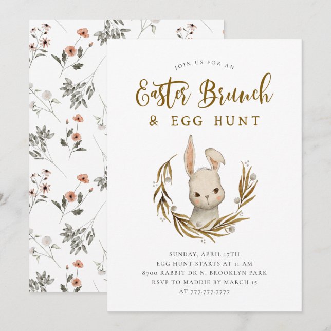 Påsk Brunch & Egg Hunt Inbjudningar (Fram/baksida)