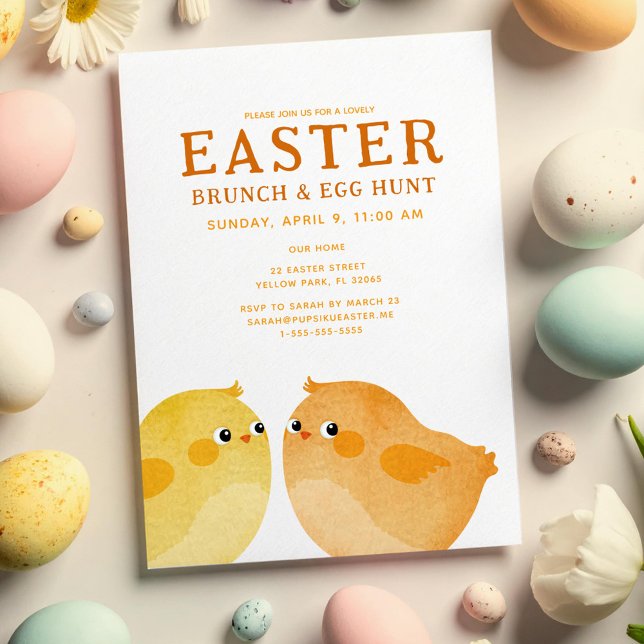 Påsk Brunch & Egg Hunt med två små kycklingar Inbjudningar (Skapare uppladdad)