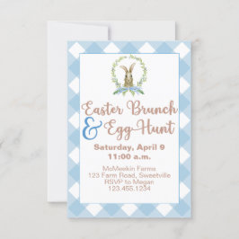 Påsk Brunch & Egg Hunt Rabbit Gingham Play Blue Inbjudningar