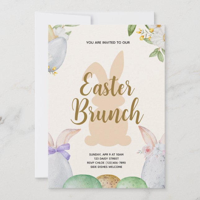 Påsk Brunch & Egg Hunt | Wildblomma Bunny Inbjudningar (Framsida)