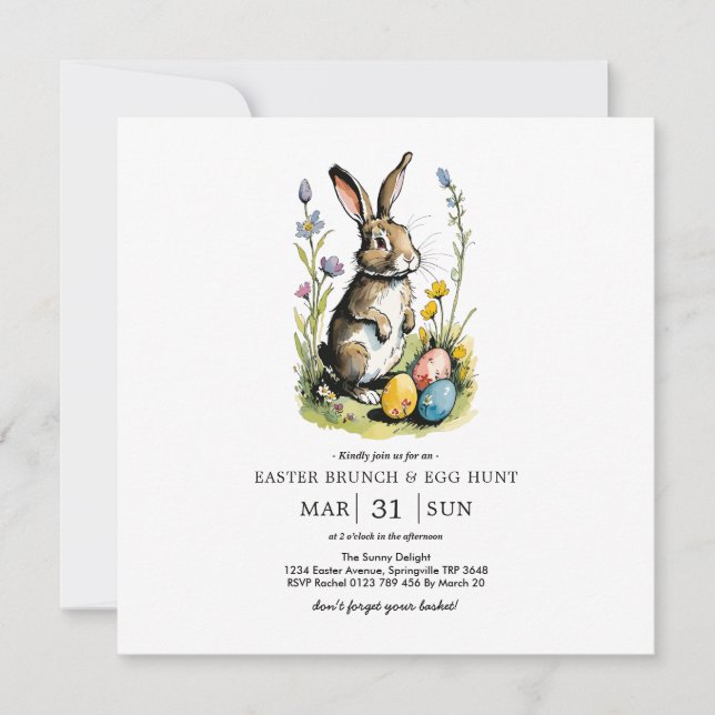 Påsk Brunch & Egg Hunt | Wildblomma Bunny Inbjudningar (Framsida)
