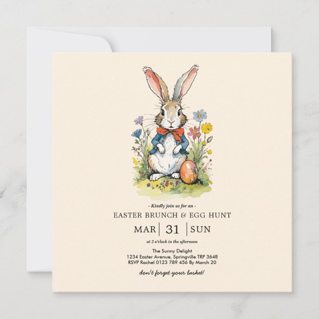 Påsk Brunch & Egg Hunt | Wildblomma Bunny Inbjudningar (Framsida)