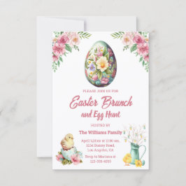 påsk brunch- och äggjakt, kycklingar av rosa blomm inbjudningar