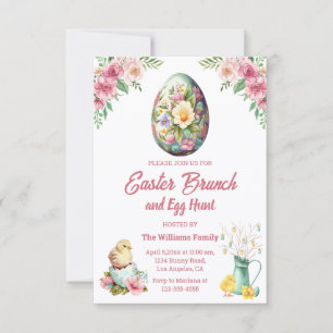 påsk brunch- och äggjakt, kycklingar av rosa blomm inbjudningar