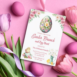 påsk brunch- och äggjakt, kycklingar av rosa blomm inbjudningar