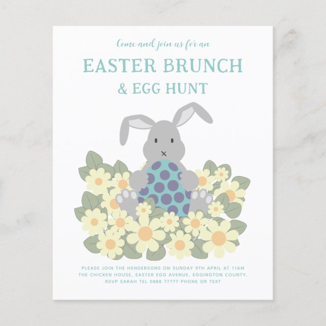 Påsk Brunch och Blommigten Egg Hunt Bunny Flygblad (Framsidan)