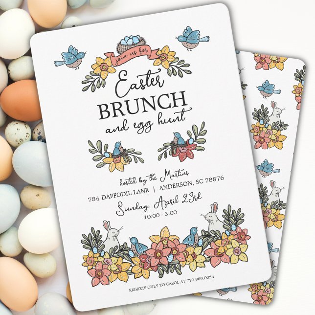 Påsk Brunch och Egg Hunt Cute Blommigt Påsk Invi Inbjudningar (Skapare uppladdad)