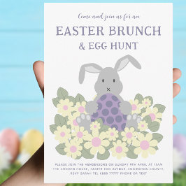 Påsk Brunch och Egg Hunt Cute Bunny Blommigt Inbjudningar