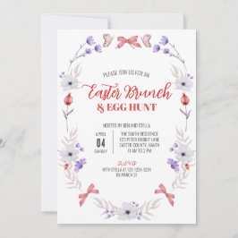 Påsk Brunch och Egg Hunt, Lila White Blommigt Inbjudningar