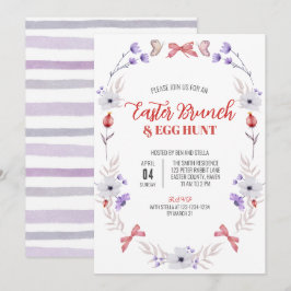 Påsk Brunch och Egg Hunt, Lila White Blommigt Inbjudningar