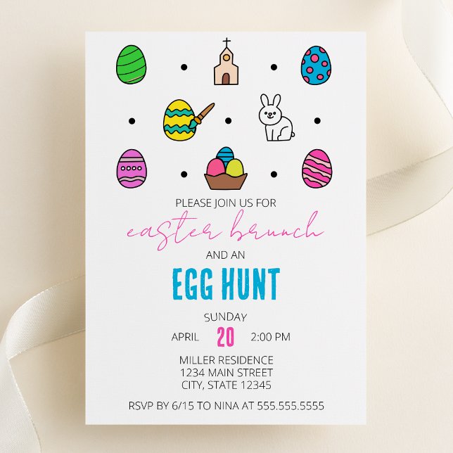 Påsk Brunch och Egg Hunt Line Icons Påsk Party Inbjudningar (Skapare uppladdad)