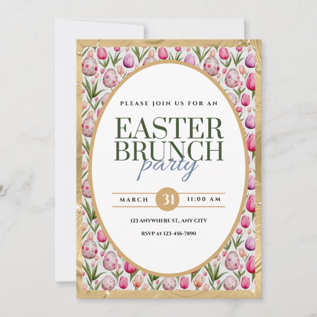 Påsk Brunch Party Blommigt och ägganmälan Meddelande (Framsida)