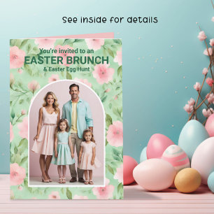Påsk Brunch Photo Pastel Rosa & Grönt Blommigts Inbjudan