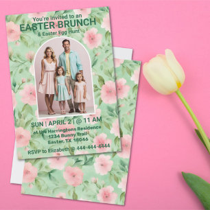 Påsk Brunch Photo Pastel Rosa & Grönt Blommigts Inbjudningar