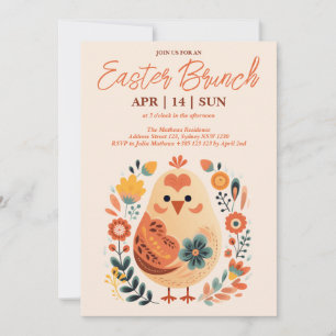 Påsk Brunch Scandinavian Blommigt Chicken Inbjudningar