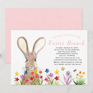 Påsk Brunch Watercolor Bunny Rabbit Eggs Blommigt Inbjudningar