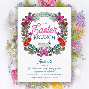 Påsk Brunch Watercolor Wandeand Bunny Inbjudningar