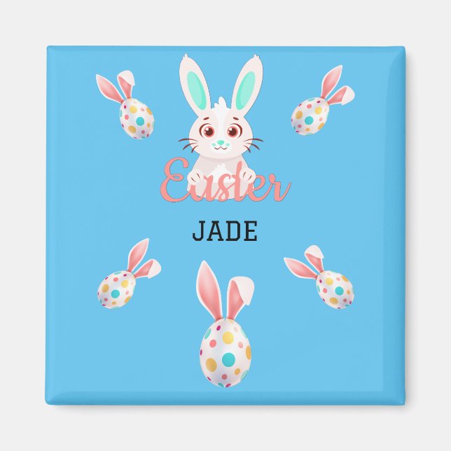 " PÅSK" BUNNY MAGNET MED SPECKALÄGG & NAMN. (Framsidan)