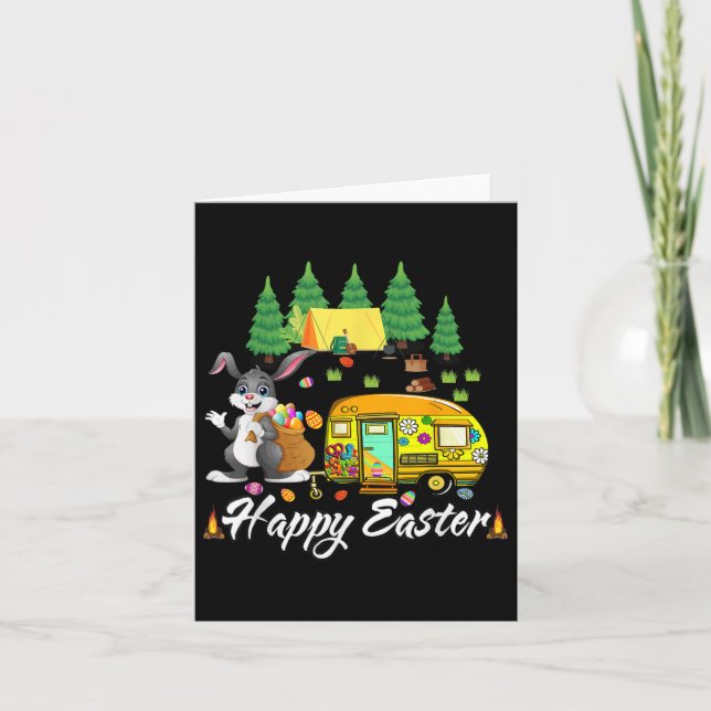 Påsk Camping Cute Bunny Eggs Glad påsk Day Kort (Framsida)