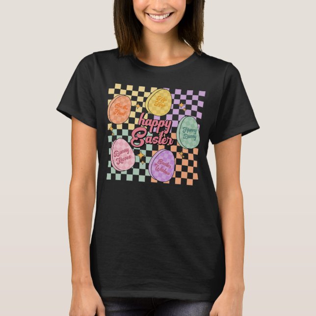 Påsk Candy Eggs Conversation Checked Lycklig Easte T Shirt (Framsida)