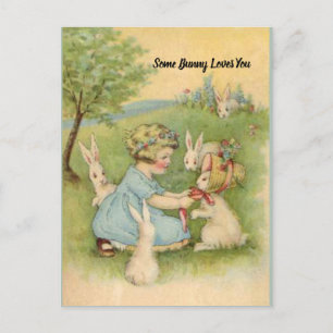 Påsk Card, Little Girl with White Bunnies Helg Vykort