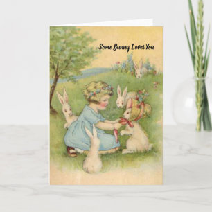 Påsk Card, Little Girl with White Bunnies Helgkort