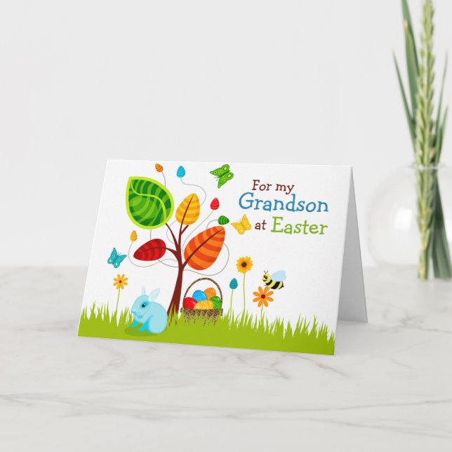 Påsk Card Träd Eggs for Grandson Helgkort (Framsida)