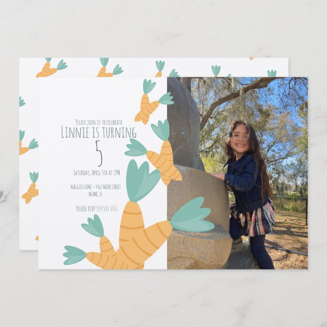 Påsk Carrot Bunch Birthday Photo Kraft Inbjudningar (Fram/baksida)