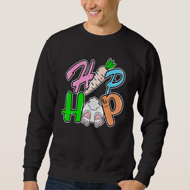 Påsk Carrot Hoppy Hip hop Lång Ärmad Tröja (Framsida)