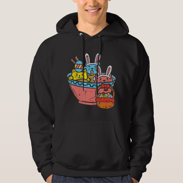 Påsk Cats Ramen Bunny Öron Egg Kawaii japanska N Hoodie (Framsida)