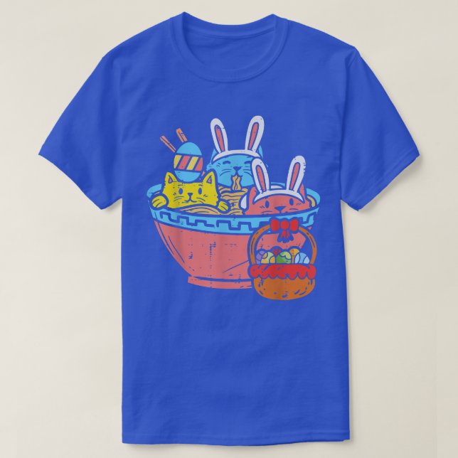Påsk Cats Ramen Bunny Öron Egg Kawaii japanska N T Shirt (Design framsida)